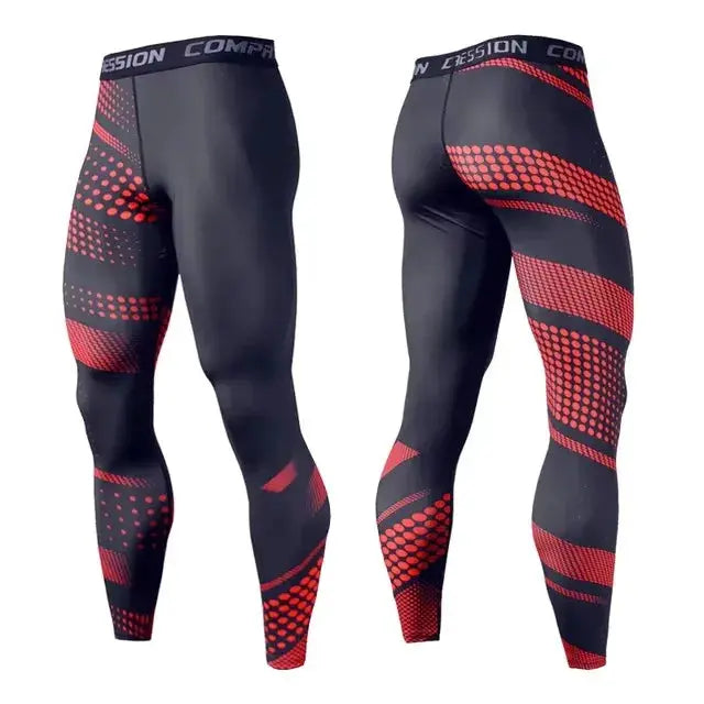 Men's compression pants Simples Market, dark gray with red pattern panels