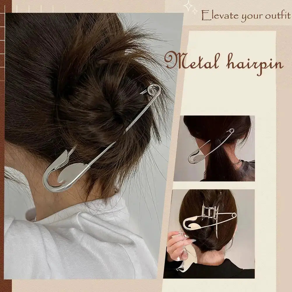 LuxeLocks Large Metal Safety Pin Hair Claw With Secure Slip Resistant Grip For All Hair Types
