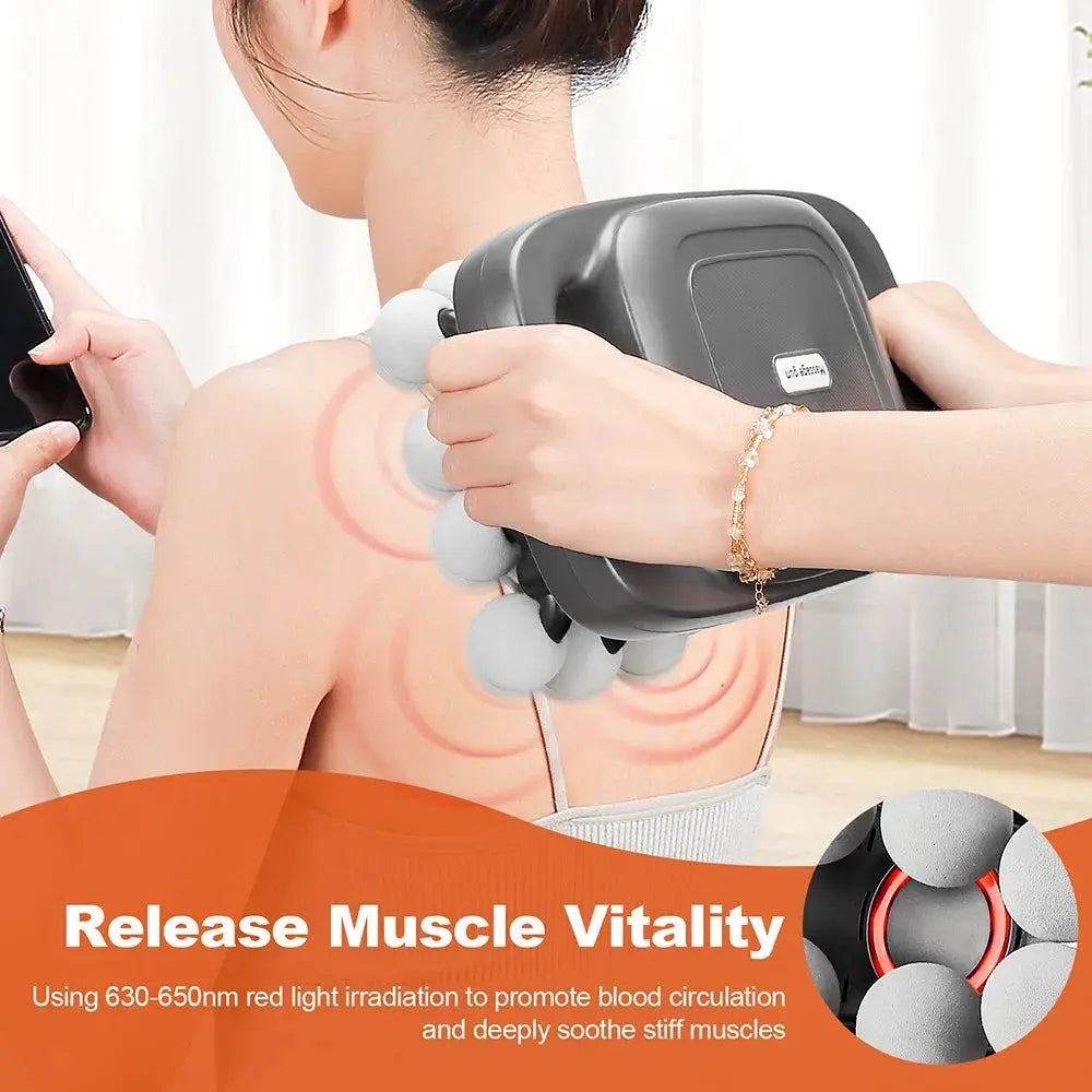 16-head fascia gun massage device by Simples Market in dark grey with back/waist attachment for neck and shoulders