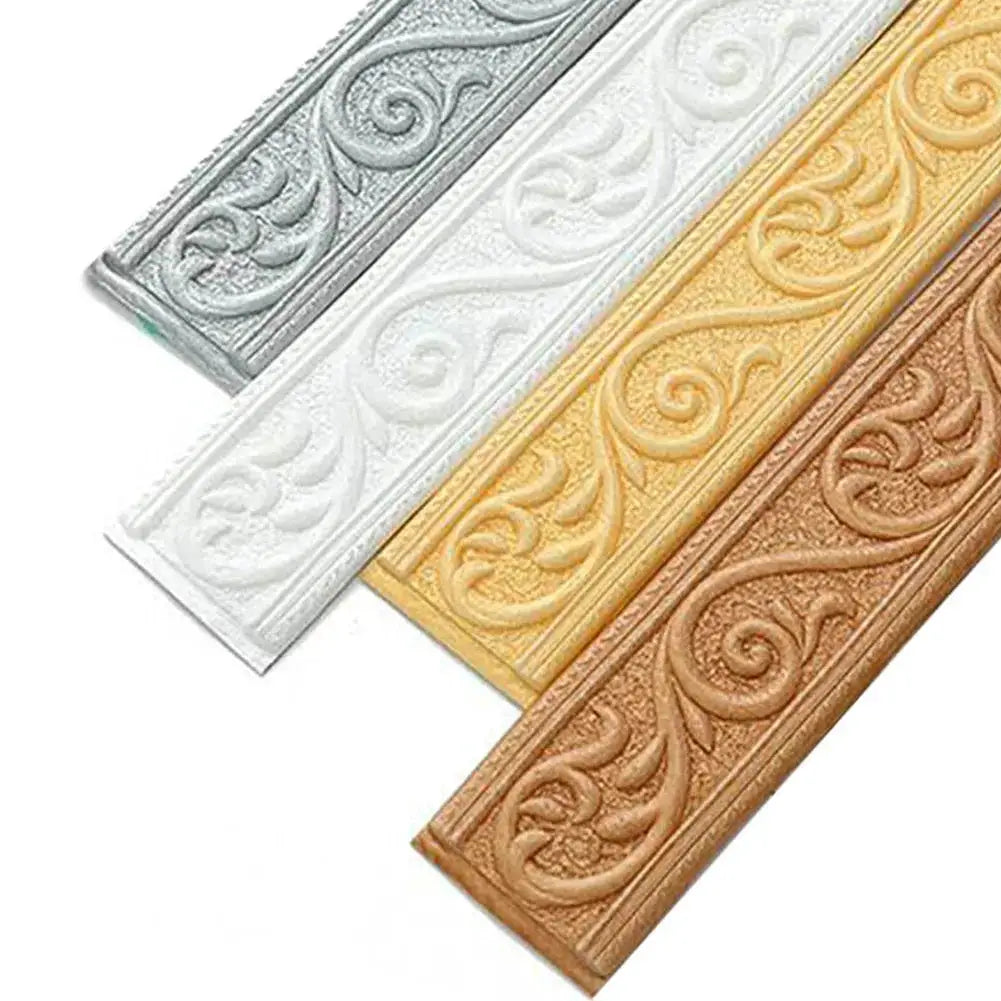 Simples Market 3D wall trim border set of 4; self-adhesive waterproof baseboard wallpaper in silver white gold bronze.