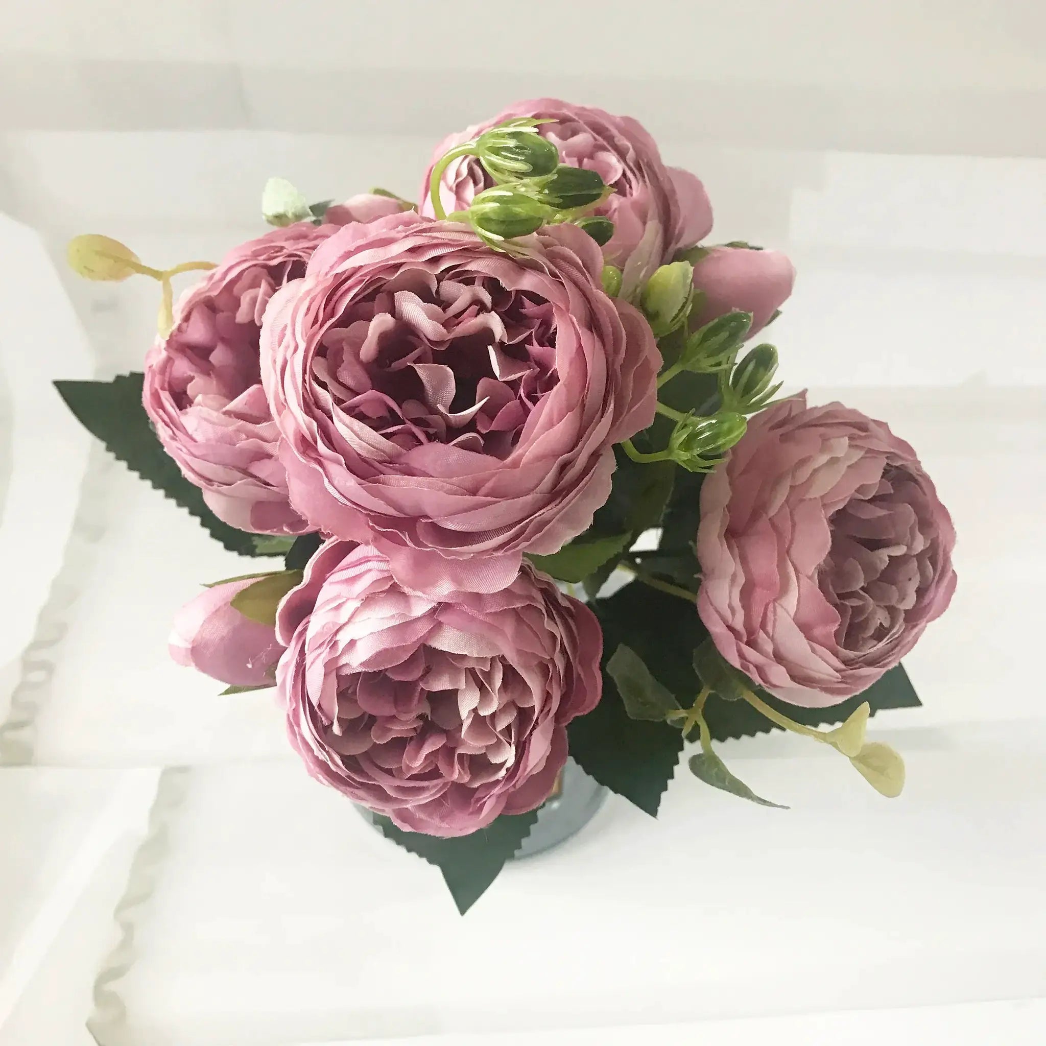 Simples Market 30cm rose-pink silk peony bouquet with 5 large heads and 4 buds