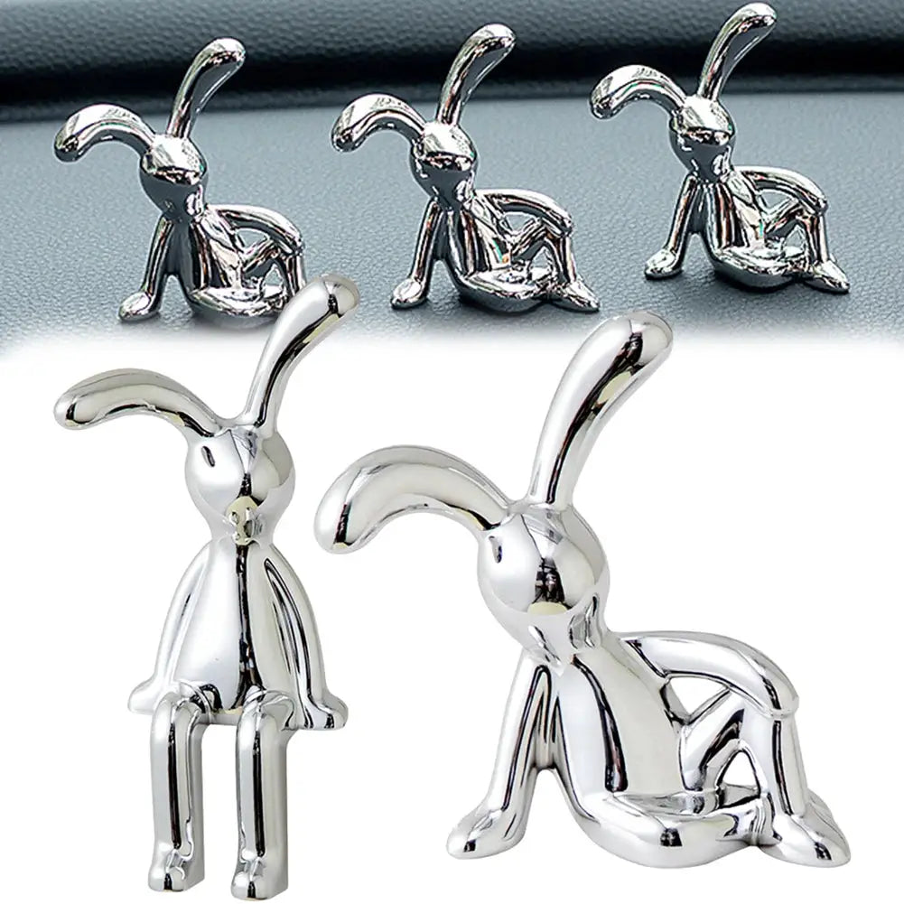 Chrome rabbit figurines 5-piece set for car interior and desk decor by Simples Market