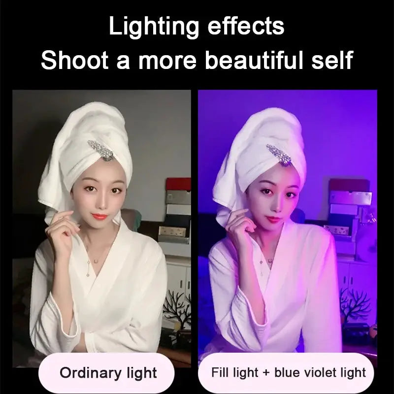 Simples Market RGB LED night lamp; rechargeable, colorful fill light with blue-violet mode, two-panel comparison