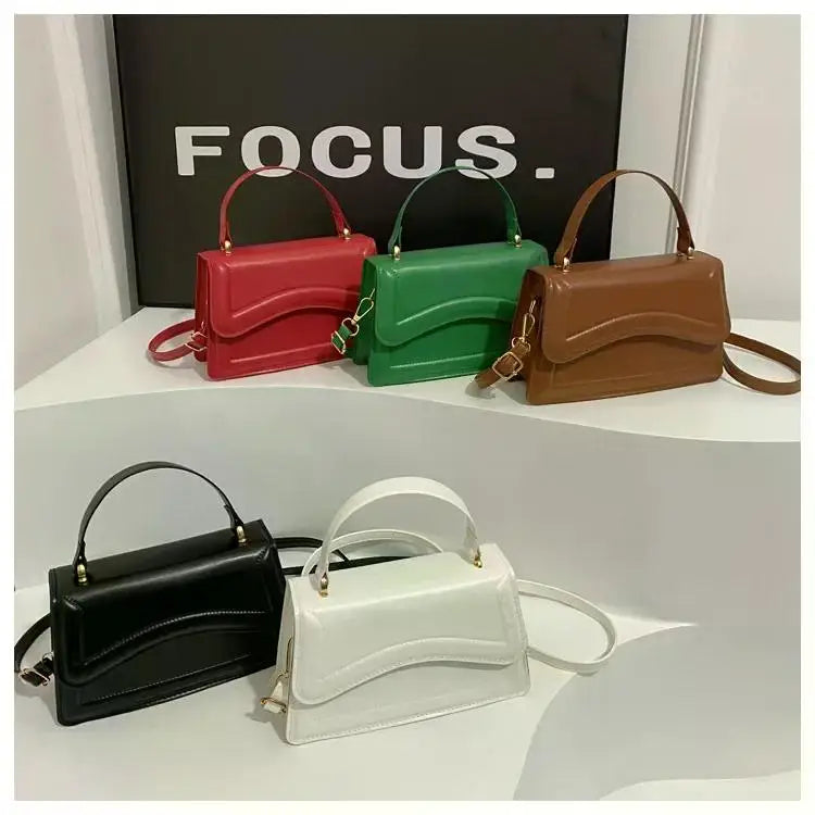 Simples Market PU leather handbags: five solid-color shoulder bags in red, green, brown, black, white with top handles