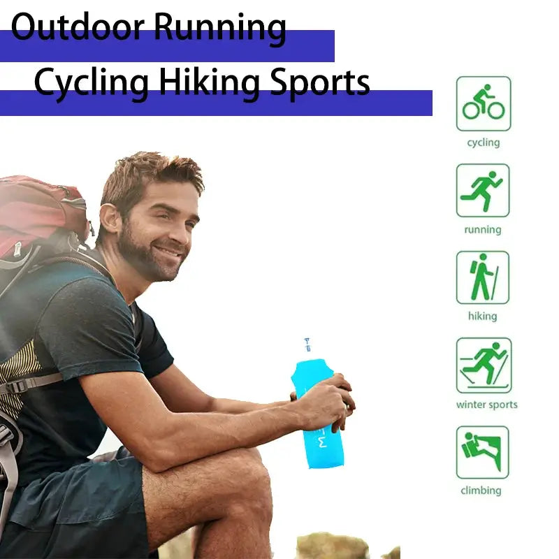 WRELS folding soft water bottle by Simples Market, blue BPA-free for camping and outdoor hydration