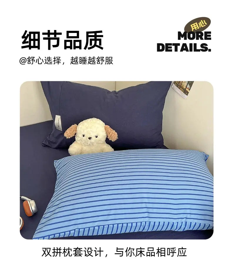 Blue stripe bedding set with duvet cover, pillowcase and bedsheet