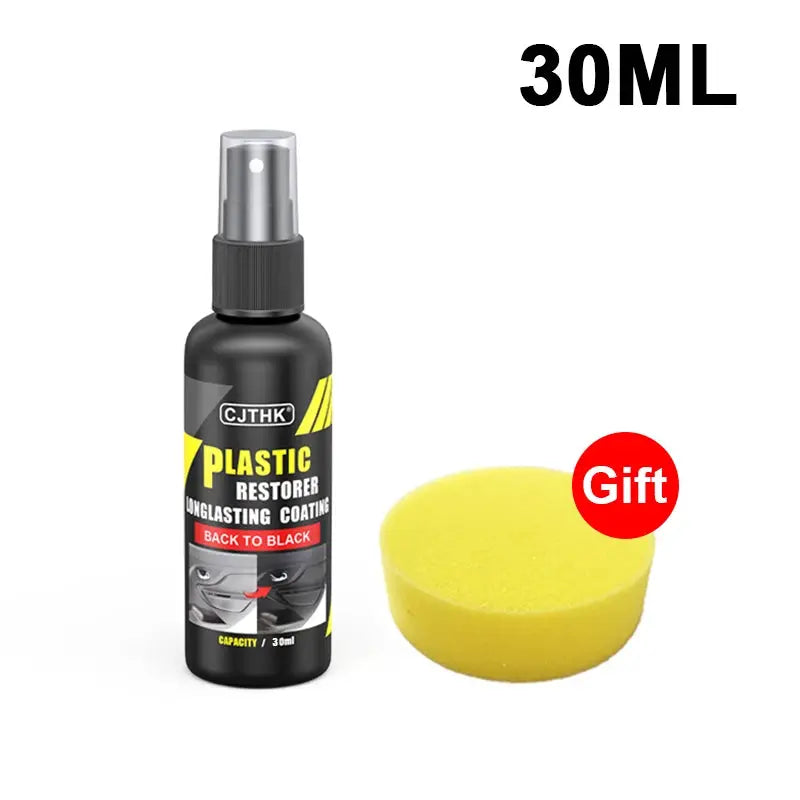 Plastic Restorer Back To Black spray bottle by Simples Market, 30ml, with yellow sponge gift