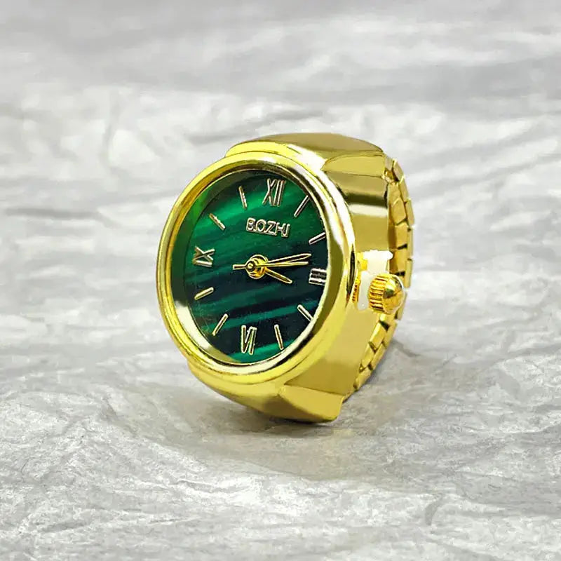 NovaTime Finger Watch Ring Unisex Vintage Alloy Quartz Timepiece With Elastic Band