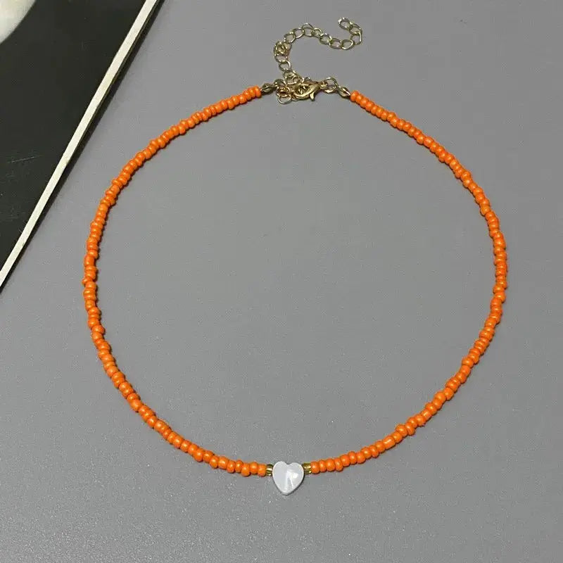 Colorful Seed Bead Choker Necklace For Girls Spring Summer New Love Heart Design Collar Jewelry Wholesale Dropshipping