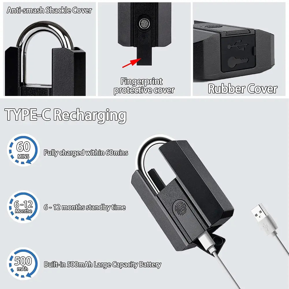 BBDHOME smart padlock with TTlock app control, fingerprint keyless entry, IP67 waterproof outdoor lock