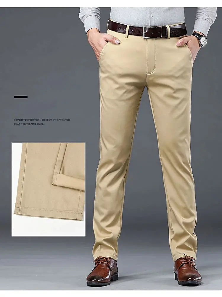 Men's slim-fit cotton chinos in khaki, business casual pants