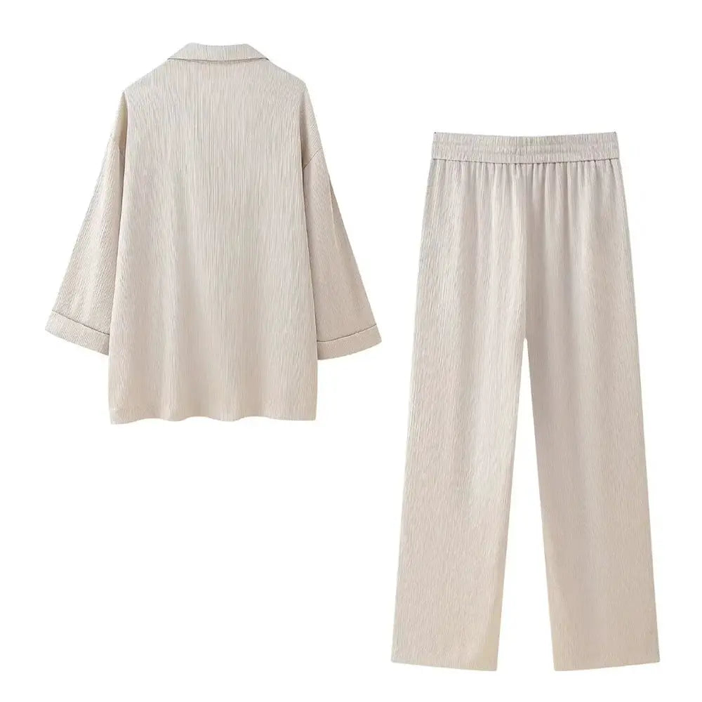 European American Double Breasted Jacket Pants Set Wrinkle 2024 Spring