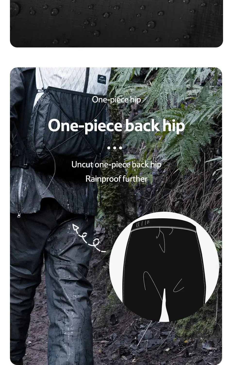 Naturehike rainproof hiking pants; black, ultralight, waterproof, quick-dry outdoor pants worn by a hiker