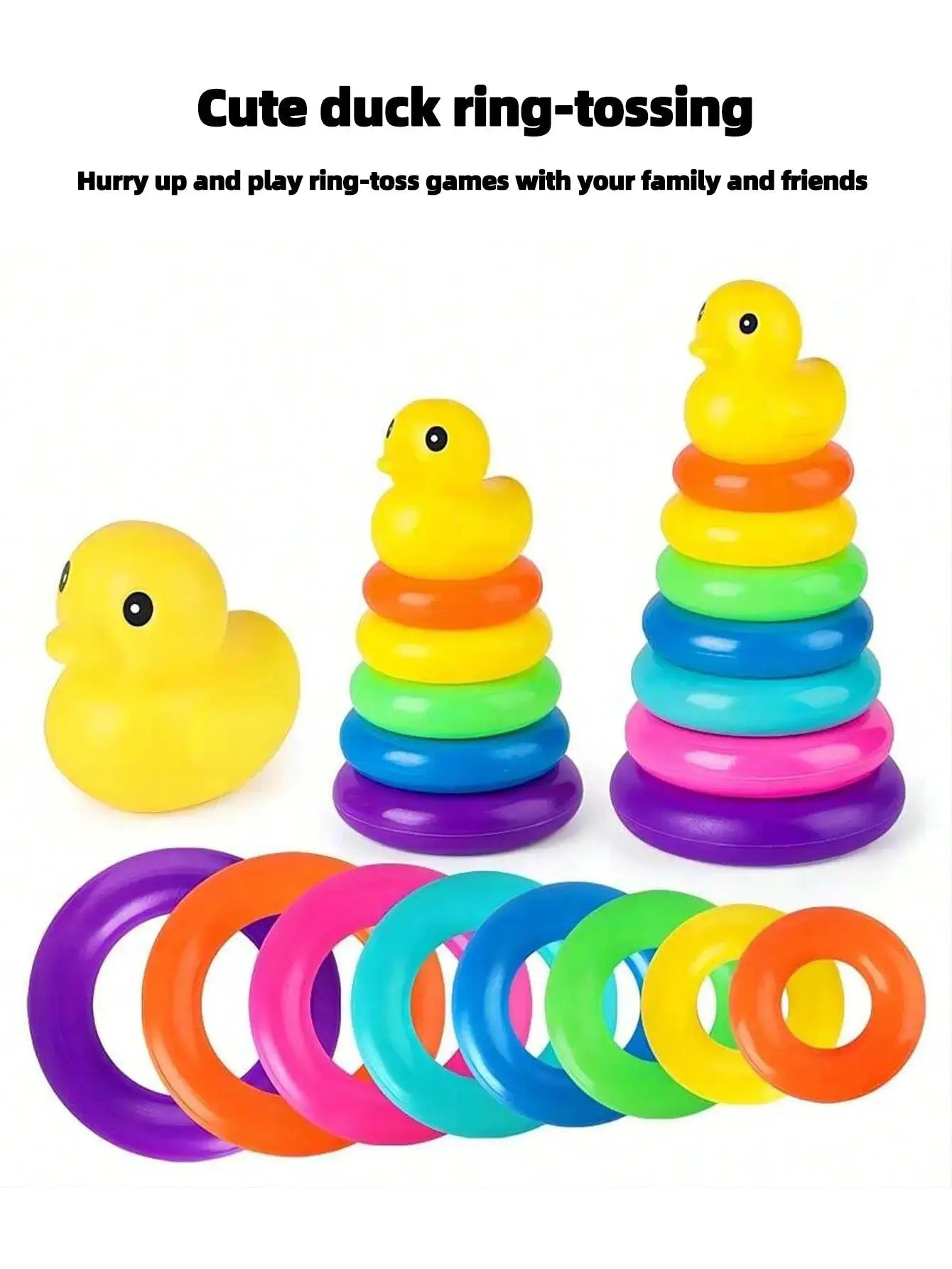 Yellow Duck Rainbow Tower Stacked Circle Toy Ring Toss Interactive Game For Early Learning And Birthday Gifts
