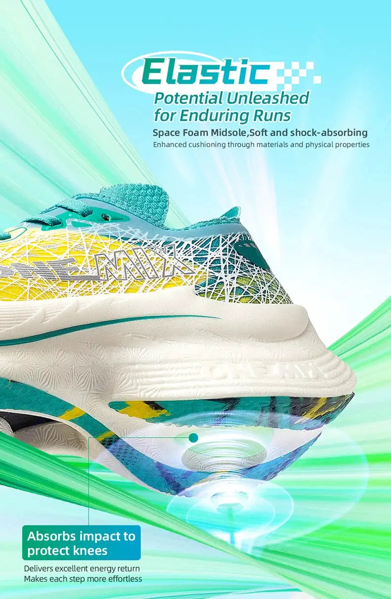 ONEMIX Marathon carbon plate running shoes, turquoise upper with white sole, men's sneakers