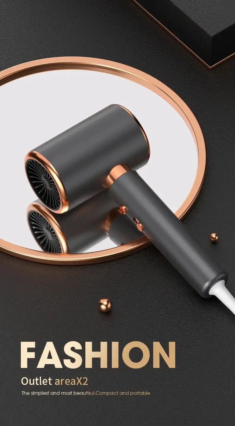Simples Market HOMEFISH 2000W salon hair dryer in dark gray with rose-gold trim and dual outlets