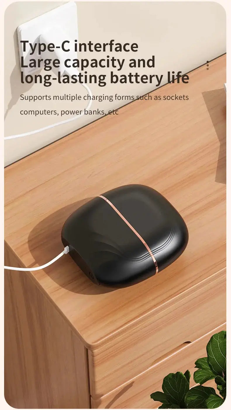Mini cordless hair straightener brush by Simples Market, black anti-scald with rose-gold stripe and USB charging.