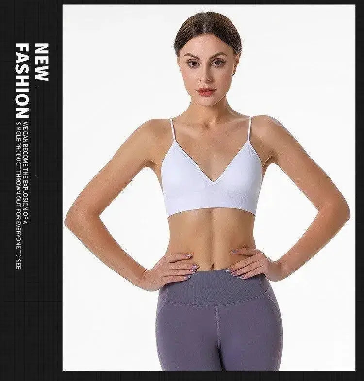 Simples Market V-neck seamless triangle-cup bra camisole, white breathable underwear for yoga and fitness