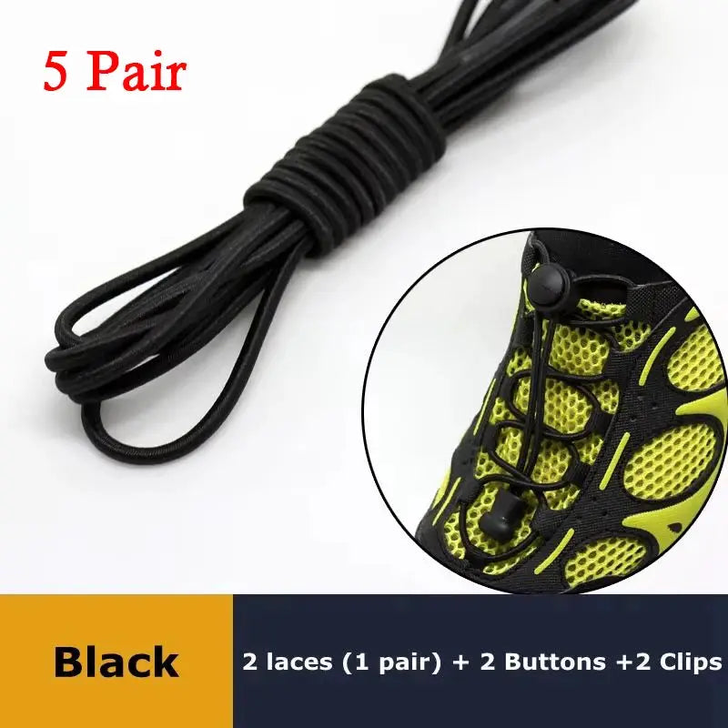 Shoelaces black elastic no-tie round laces for sneakers with locking toggle, 1 pair