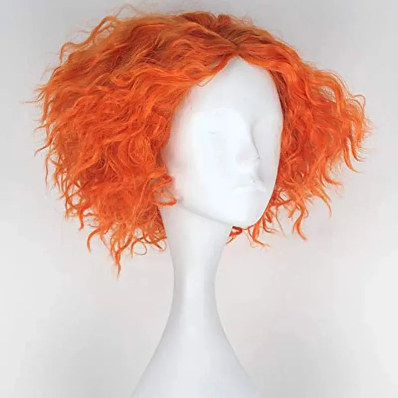 Alice in Wonderland Mad Hatter orange wig, short curly synthetic hair by Simples Market.