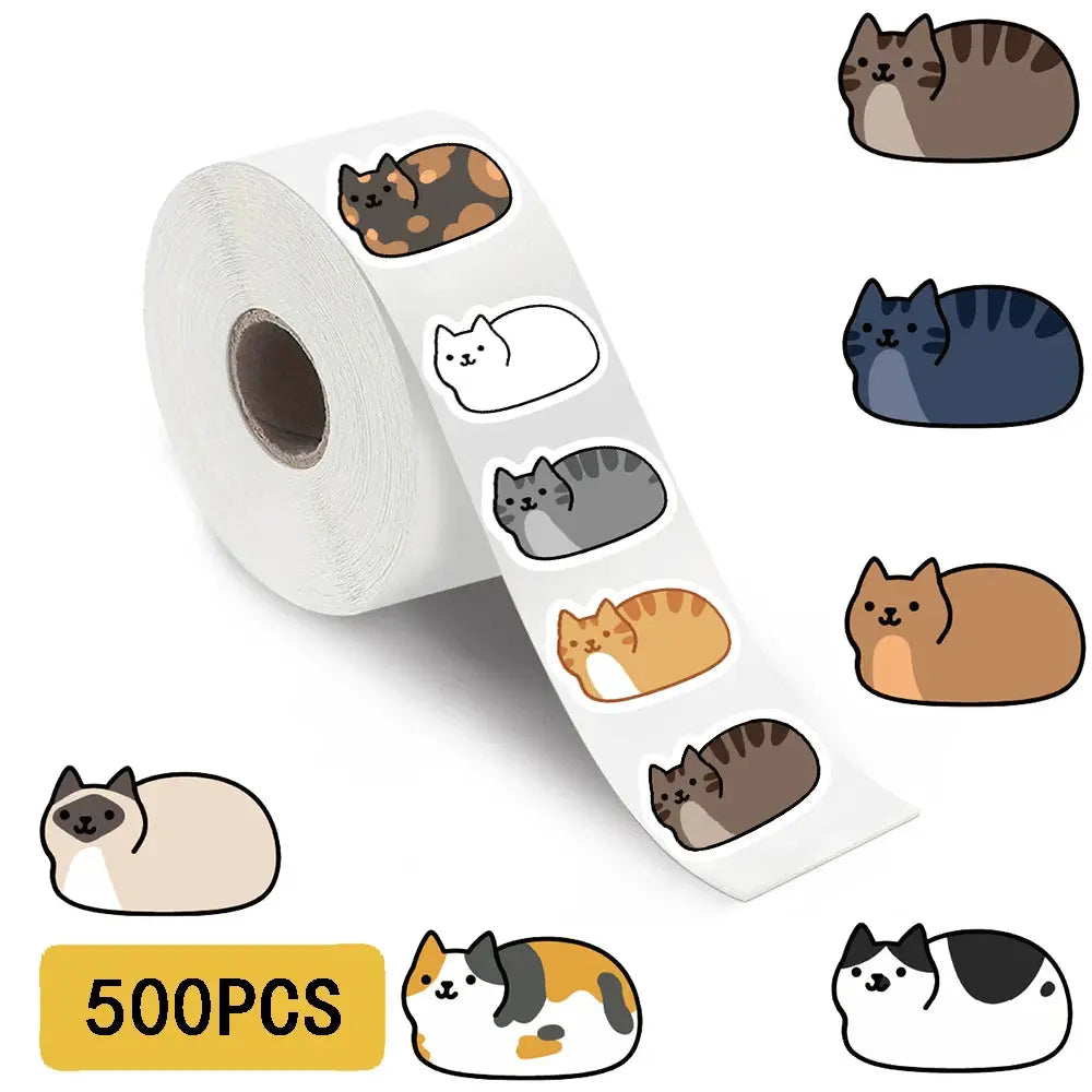 500 Pieces Kawaii Cartoon Cat Roll Stickers Set For Skateboard Laptop Luggage Phone Gift Waterproof Cute Sticker Pack