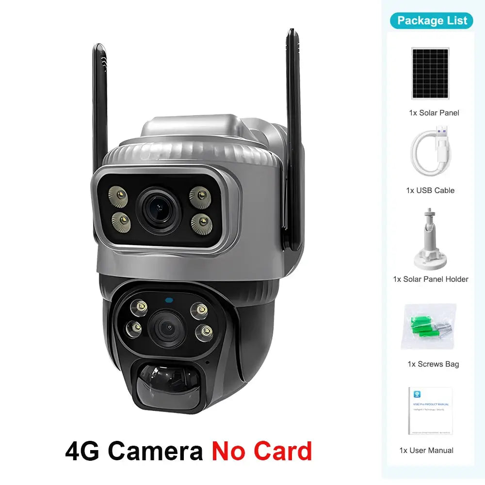 V380 Dual Lens 4G Solar Security Camera With PIR Human Detection Night Vision Waterproof IP CCTV 8MP 4K