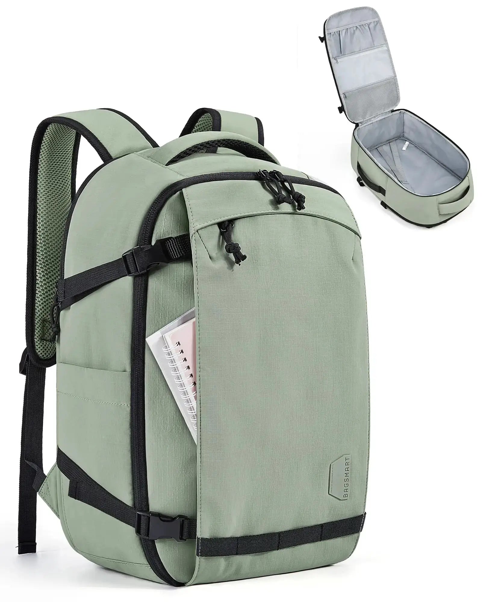 BAGSMART travel backpack, sage green 30L carry-on, water-resistant daypack with multiple pockets