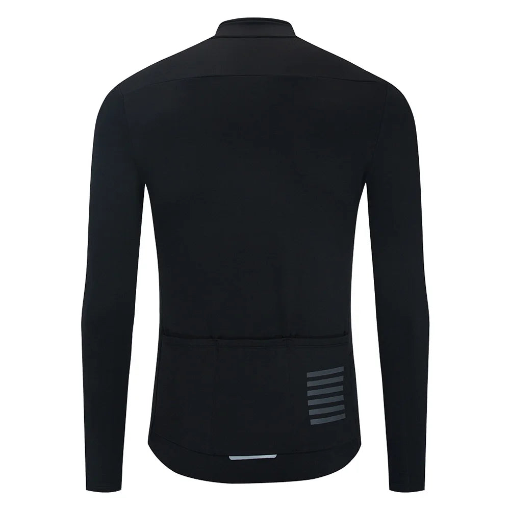 YKYWBIKE men's cycling jacket, black long-sleeve fleece-lined warm jersey with rear pocket and reflective stripes