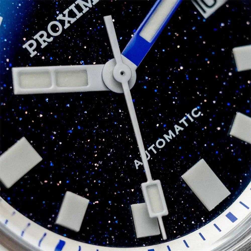 Proxima PX1721 men's automatic watch with aventurine blue dial and white markers