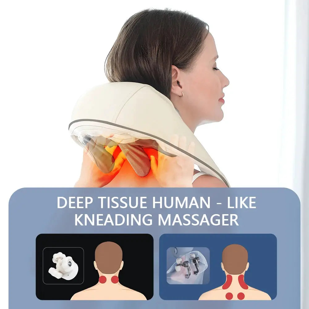 Foreverlily 26W neck and shoulder massager shawl by Simples Market, wireless white fabric.
