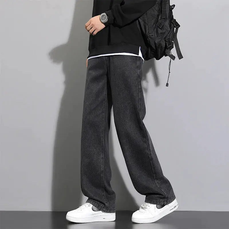 Men's wide-leg denim jeans in dark grey, casual straight-leg style by Simples Market
