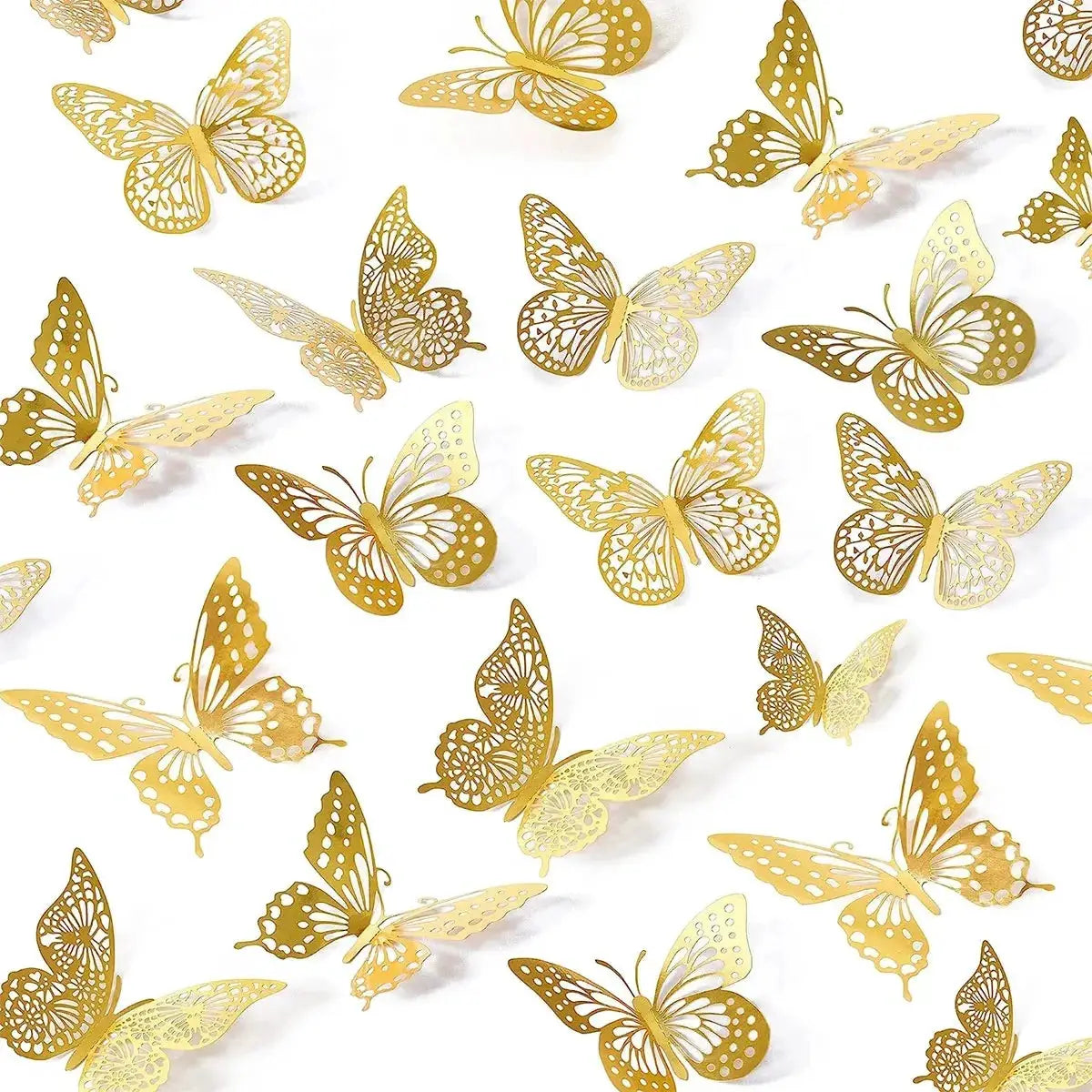 48 Pieces 3D Butterfly Wall Decor Set In Gold Finish With 4 Styles And 3 Sizes For Birthday Party Cake Room Decor