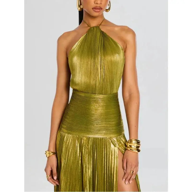 LuxeAura Luxurious Women Corset Dress Off Shoulder Halter Empire Waist With Slit Party Cocktail Evening Gown