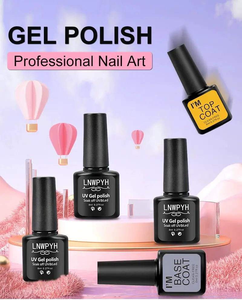 Nail gel polish kit with base and top coats, 5 black bottles by LNWPYH