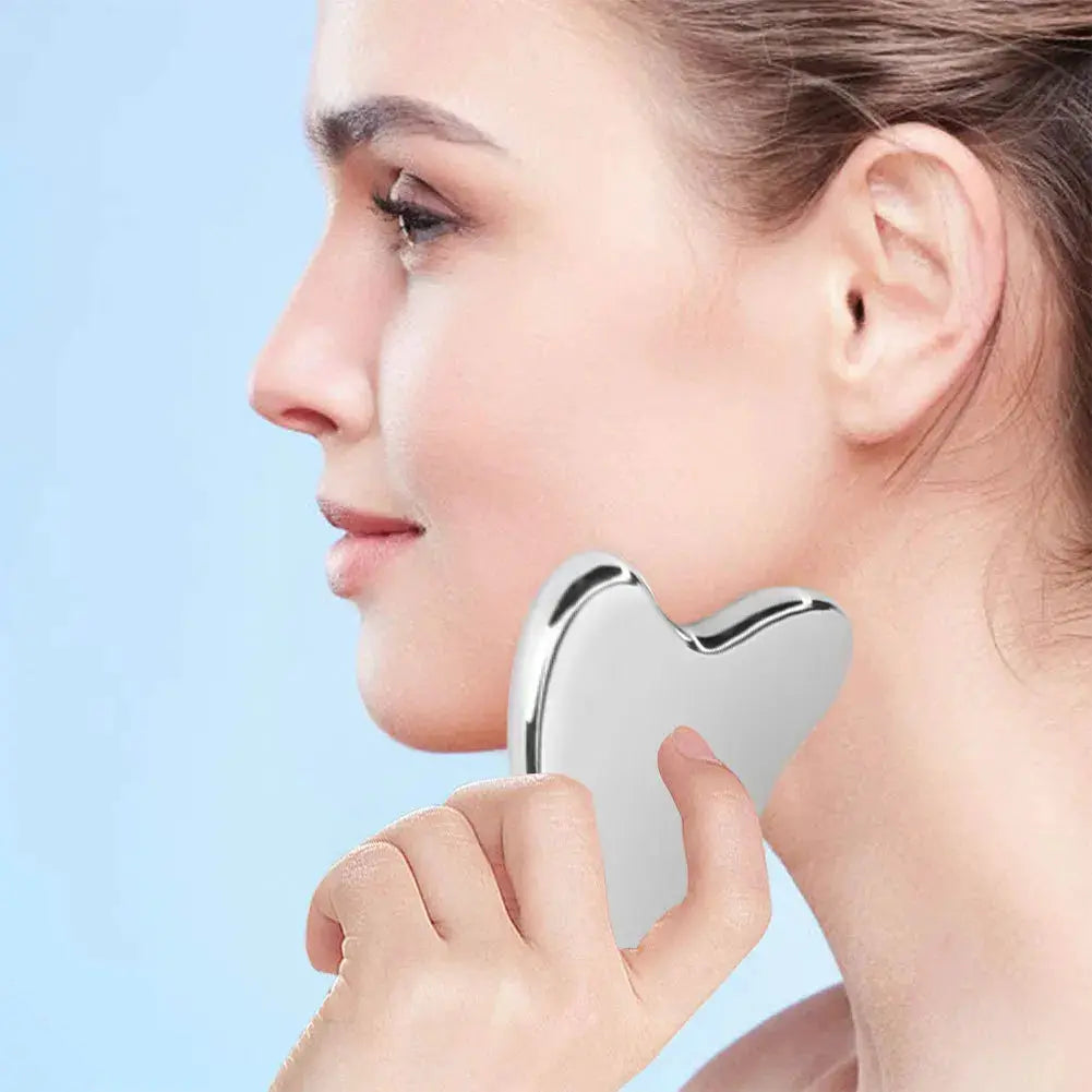 Dermaluxe Stainless Steel Gua Sha Scraper Massager For Face Neck And Body Ergonomic 304 Medical Grade Tool
