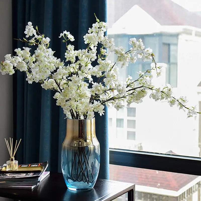 4 Stem Cherry Blossom Long Branch Silk Artificial Flowers For Bedroom Decor White Sakura Wedding 1 Piece