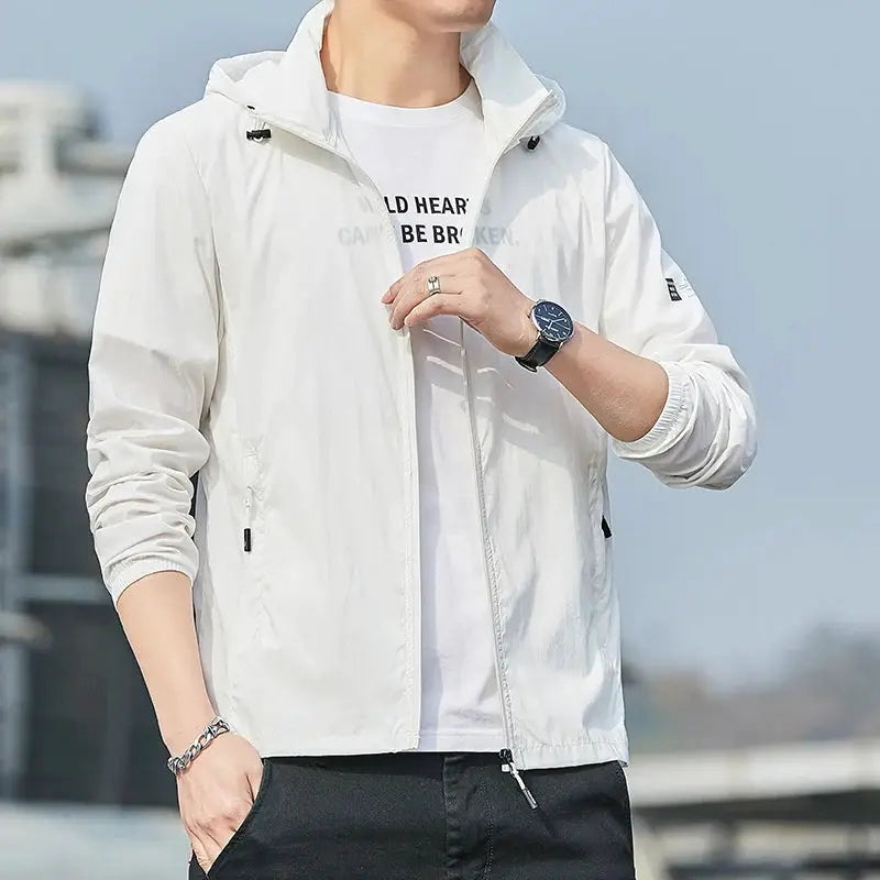 Simples Market 2025 Summer hooded windbreaker jacket white waterproof quick-dry sun protection for men and women
