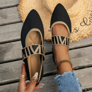 Knitted Color Block Women Flat Shoes Pointed Toe Ballet Flats
