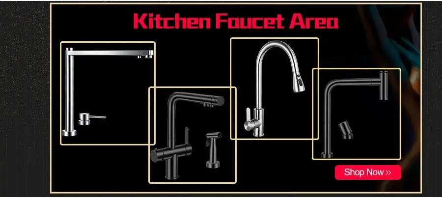 ASRAS Nano black kitchen faucet collage with several lifting/gooseneck styles; Simples Market