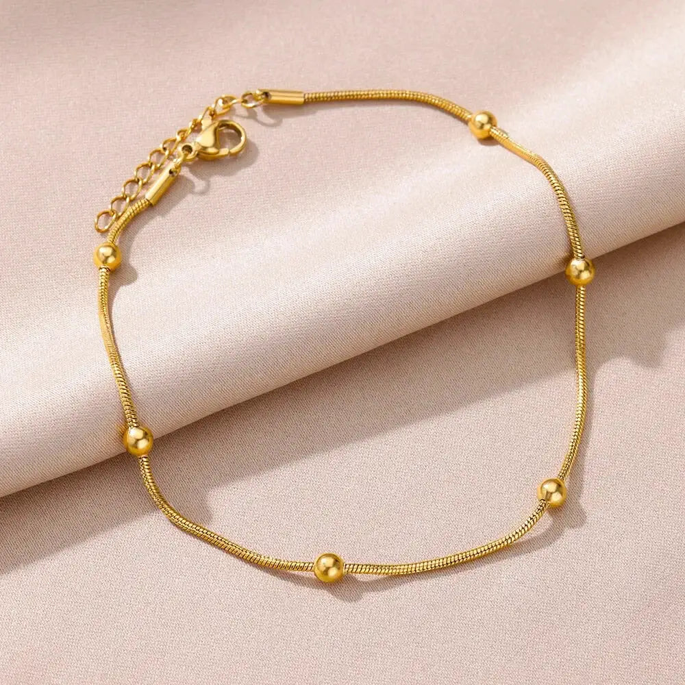Gold Tone Stainless Steel Imitation Pearl Anklets for Women Beach Jewelry Chain Leg Bracelets Gift