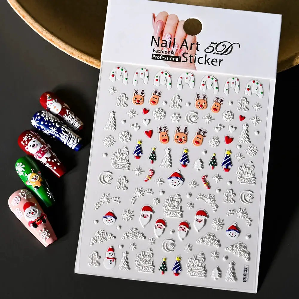 Winter Christmas nail sticker sheet by Simples Market with snowmen, reindeer, trees and flakes for self-adhesive nails