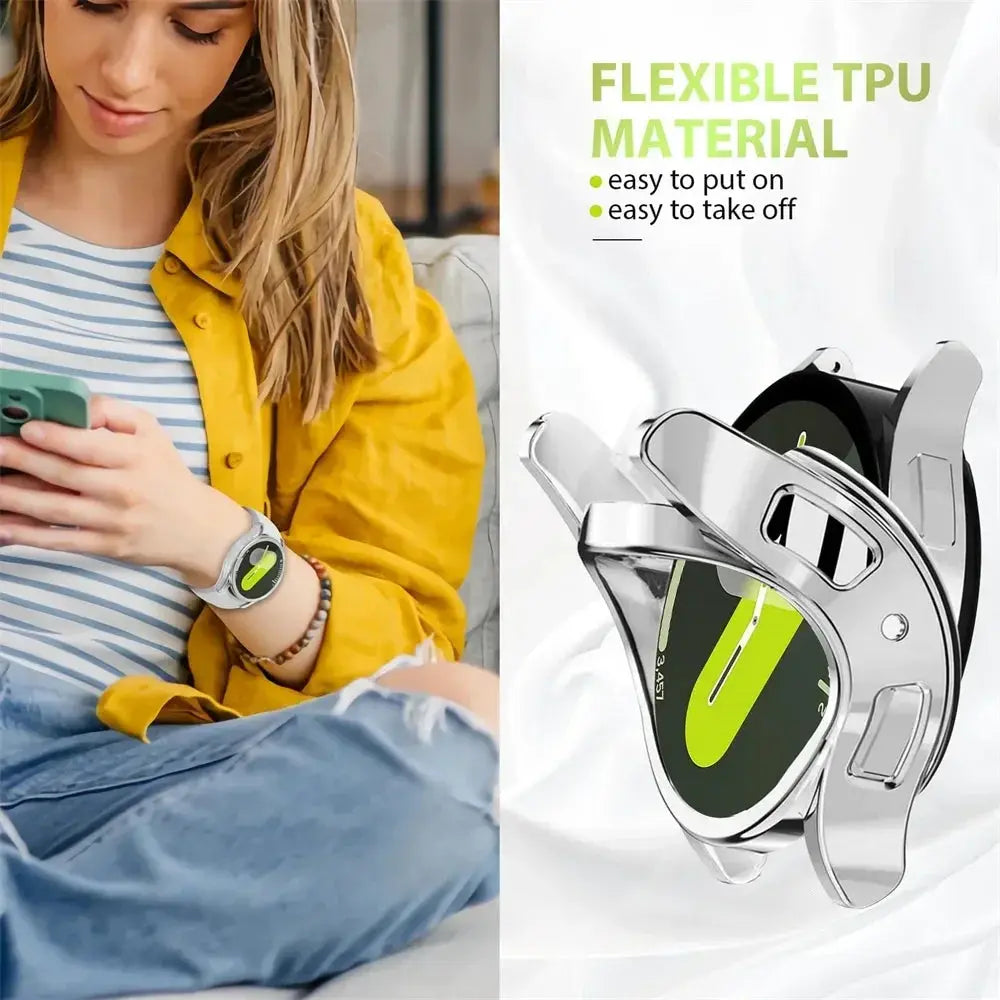 Simples Market full-cover TPU case for Samsung Galaxy Watch 7-6-5-4-FE, 40/44mm, silicone bumper and screen protector