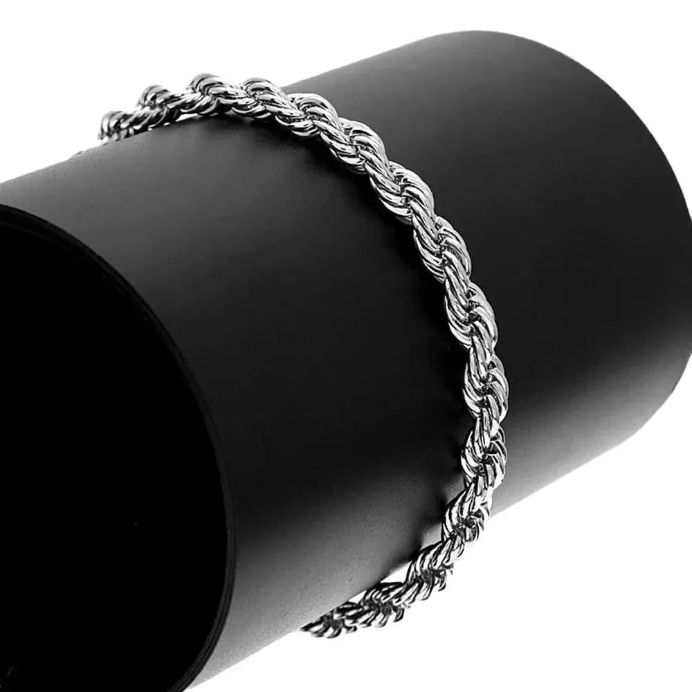 4mm Fried Dough Twists Necklace And Bracelet Set For Men And Women Unisex Iron Alloy Jewelry 2 Piece
