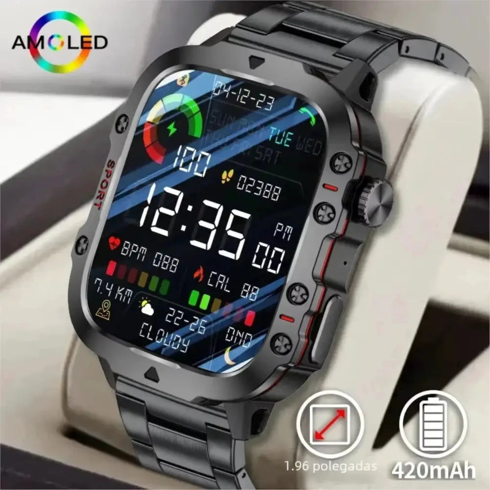 LAXASFIT Rugged Military Outdoor Smartwatch With 2.01 Inch HD Touch Screen And Voice Bluetooth Calling