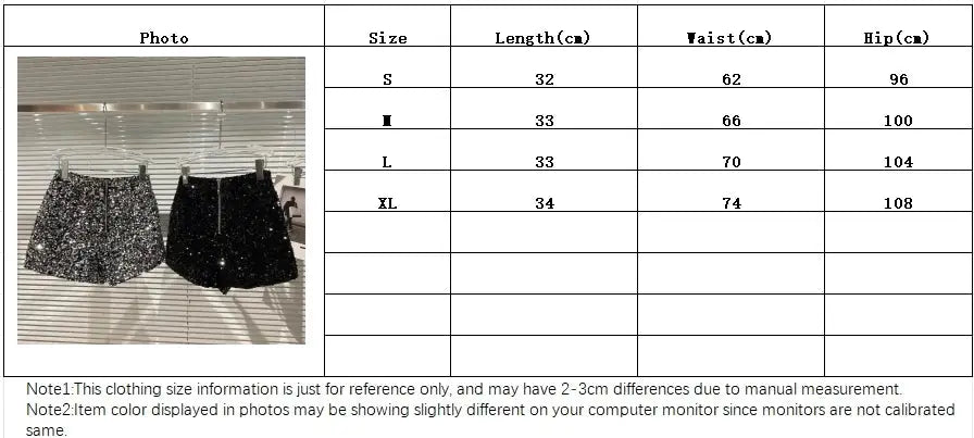 Simples Market black velvet sequined shorts for women, two shiny shorts on hangers