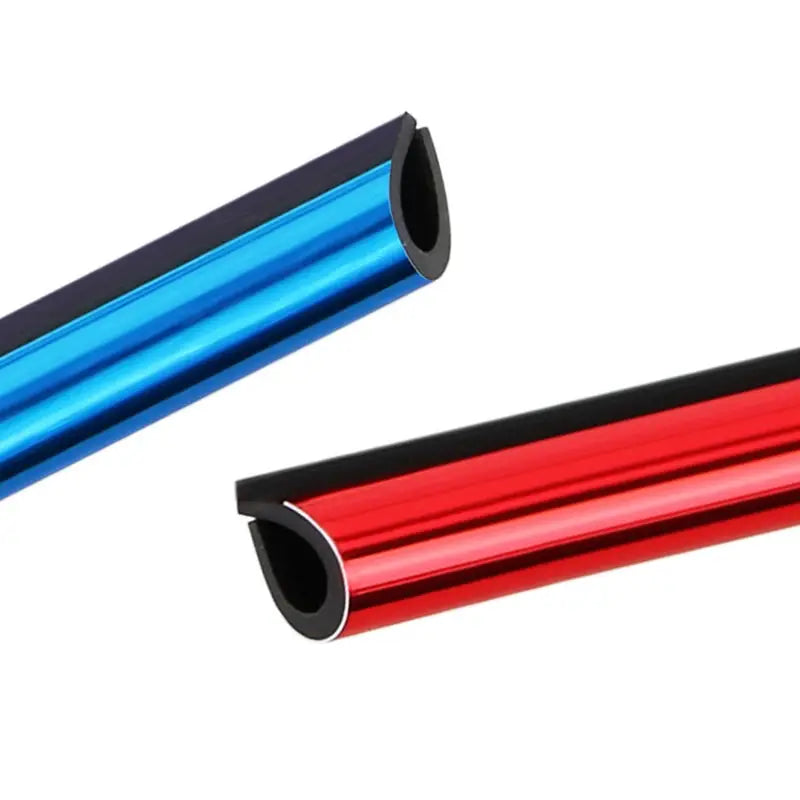 U-shaped car AC vent decorative strips, blue and red metallic finish, 2 pcs shown