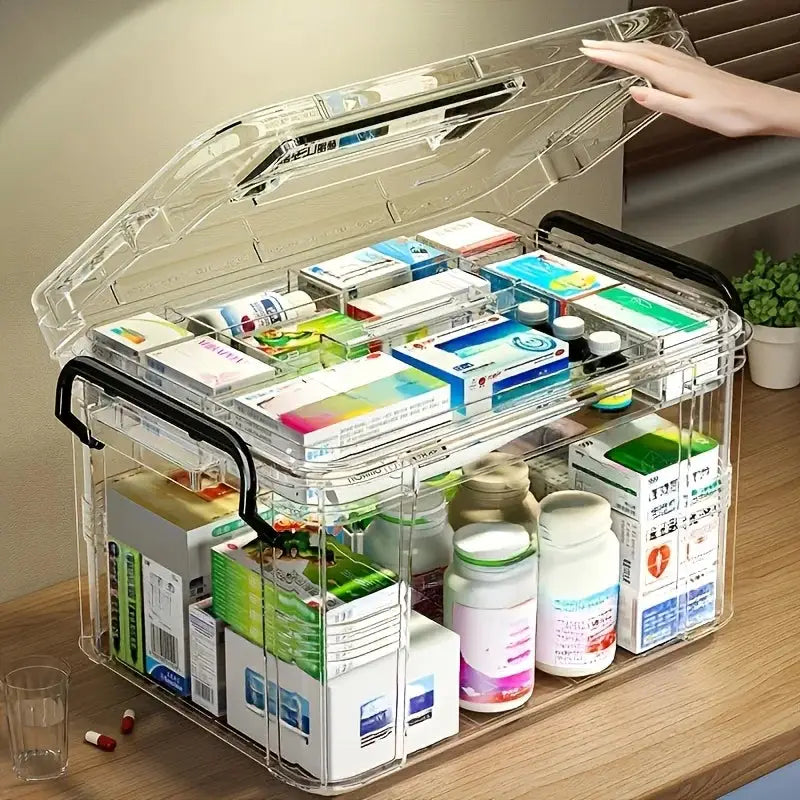 Modern Waterproof PVC Medicine Storage Box With Double Layer And Stackable Design Flip Top Closure Rectangle Shape