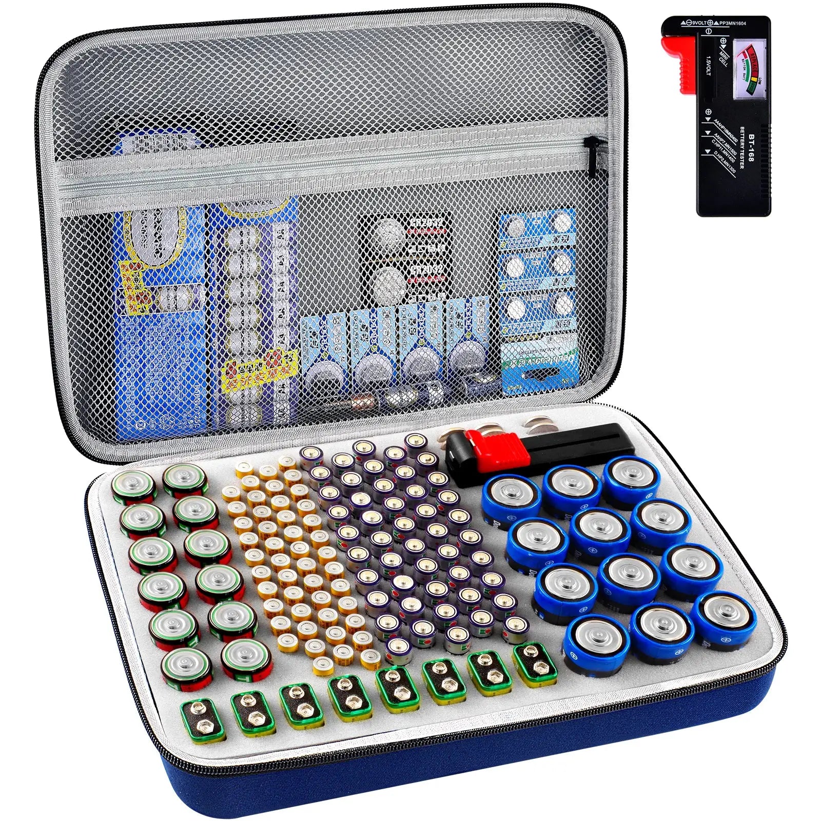 VoltNest Battery Organizer Storage Holder With Built In Battery Tester Fits AA AAA 9V C Batteries