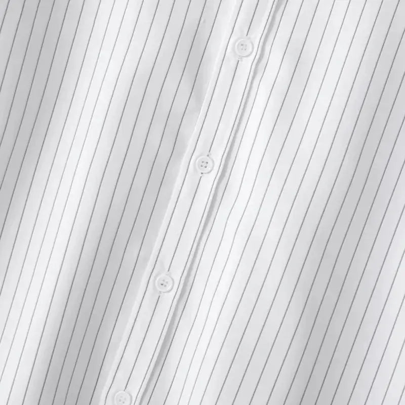 Men's striped shirt, white with thin gray vertical stripes, long-sleeve button-front