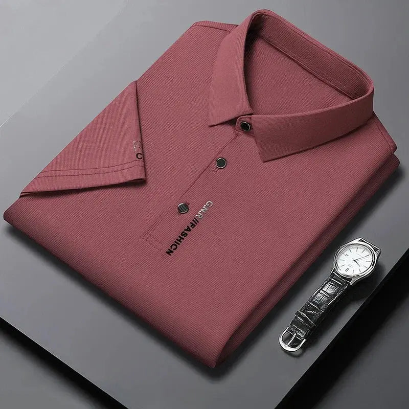 Men's Short Sleeve Solid Color Polo Shirt in maroon, breathable, Simples Market